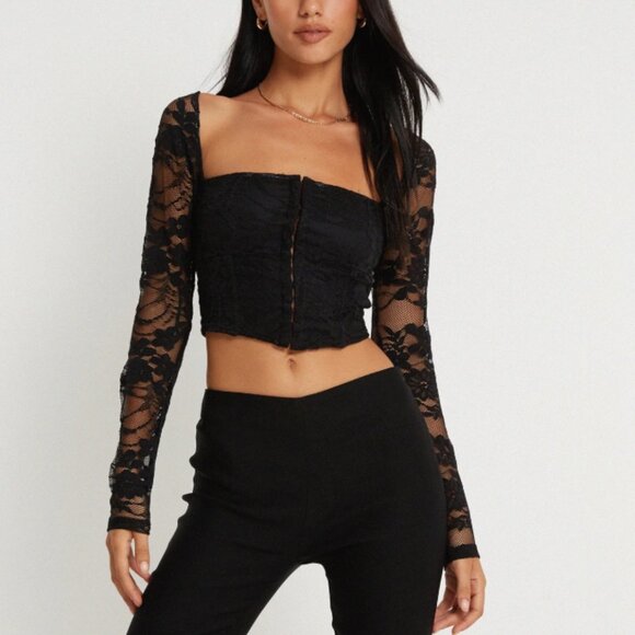 Motel Rocks Khafila Black Lace Long Sleeve Corset Top Size S - Picture 3 of 12